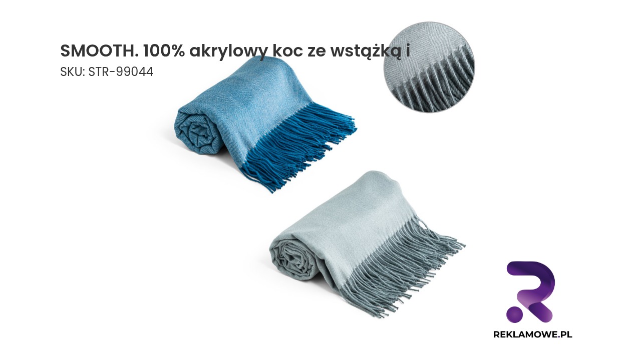 SMOOTH. 100% akrylowy koc ze wstążką i kartą do personalizacji (270 g/m²) Smooth 100% akrylowy koc ozdobiony wstążką