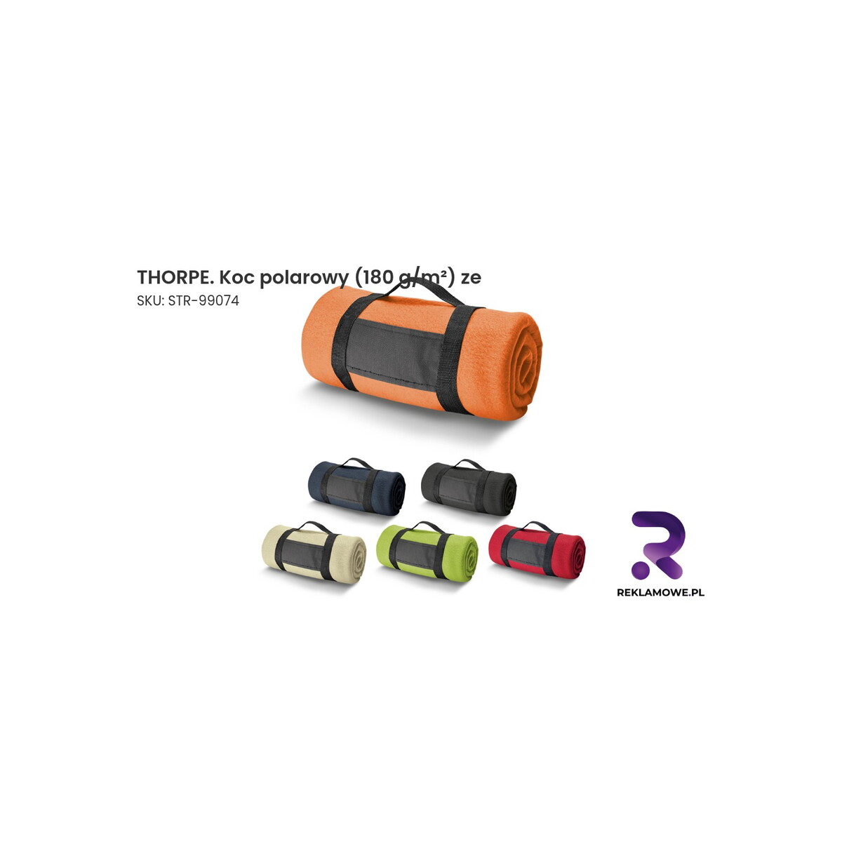 THORPE. Koc polarowy (180 g/m²) ze zdejmowanym uchwytem Koc polarowy THORPE o gramaturze 180 g/m²