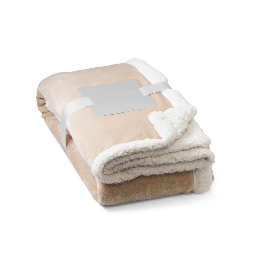 HEIDEN. Dwustronny polarowy koc (190 g/m²) z satynową wstążką i etykietą do personalizacji 99078_set