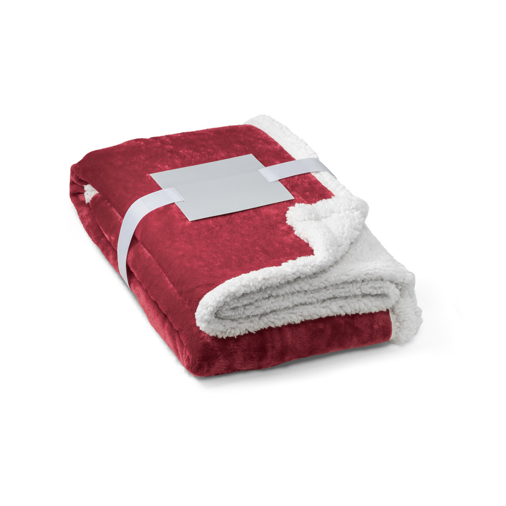 HEIDEN. Dwustronny polarowy koc (190 g/m²) z satynową wstążką i etykietą do personalizacji 99078_set