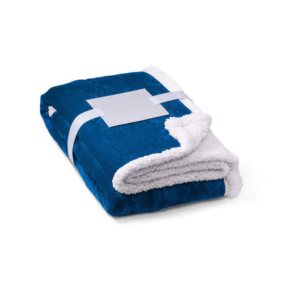 HEIDEN. Dwustronny polarowy koc (190 g/m²) z satynową wstążką i etykietą do personalizacji 99078_set