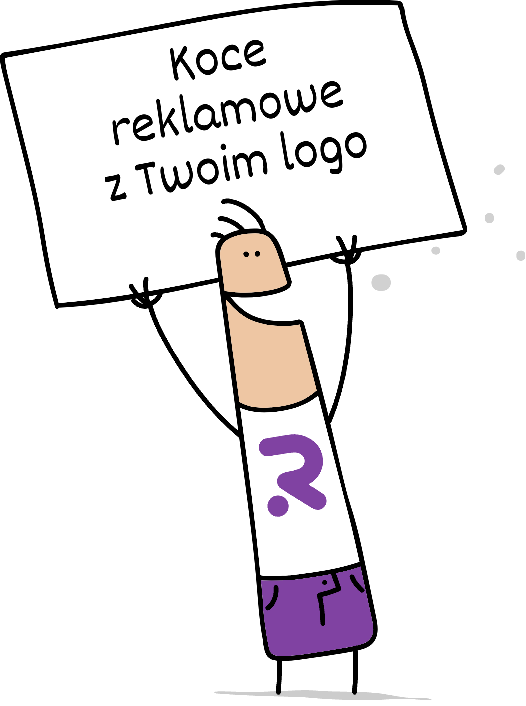 Buddy trzymający napis koce reklamowe z Twoim logo