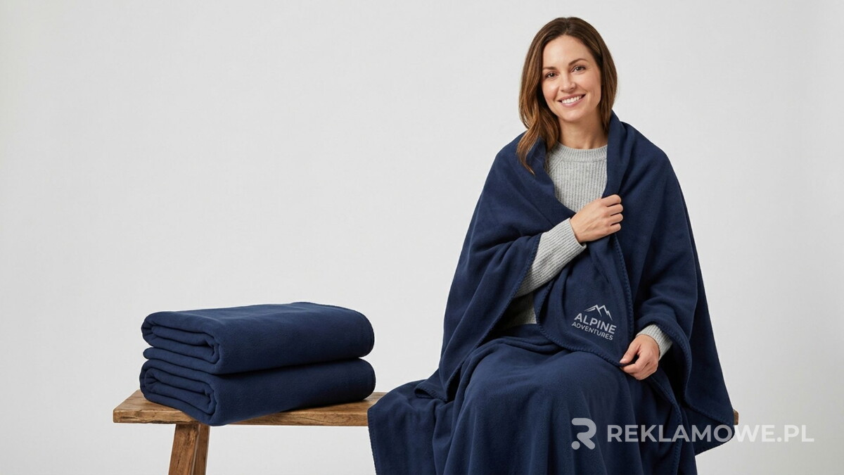 Nowoczesny koc reklamowy wykorzystywany w kampanii wizerunkowej marki